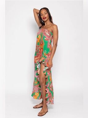 SUNDRESS Strapless Francetta Linen Maxi Dress Women’s Small Luxury Resortwear